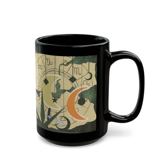 Astrology Moon Phase Mug — Zodiac Symbols & Crescent Moon Black Coffee Cup - Creations by Chris and Carlos