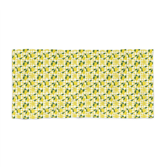 Lemon Grove Beach Towel - Bright Citrus Pattern, Summer Pool & Beach Towel - Creations by Chris and Carlos
