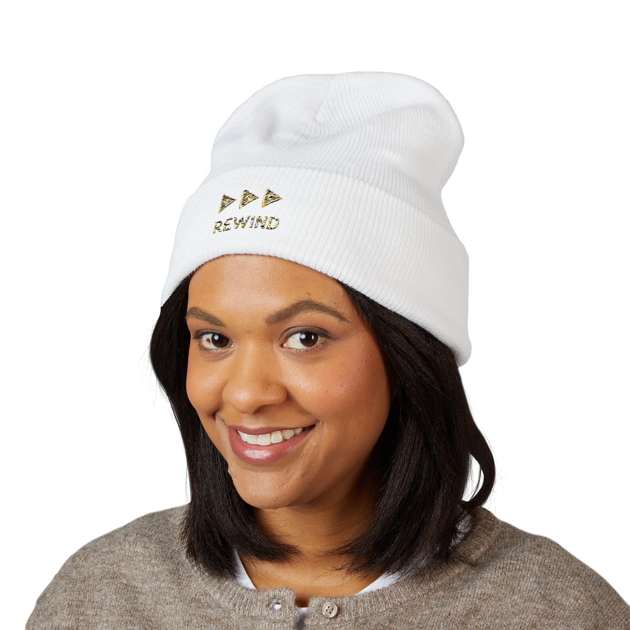 Embroidered Gold Star 'RE Wind' Cuffed Beanie - Creations by Chris and Carlos