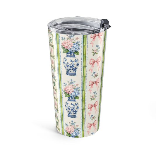 20oz Floral Chinoiserie Stainless Tumbler – Bamboo & Porcelain Pattern - Creations by Chris and Carlos
