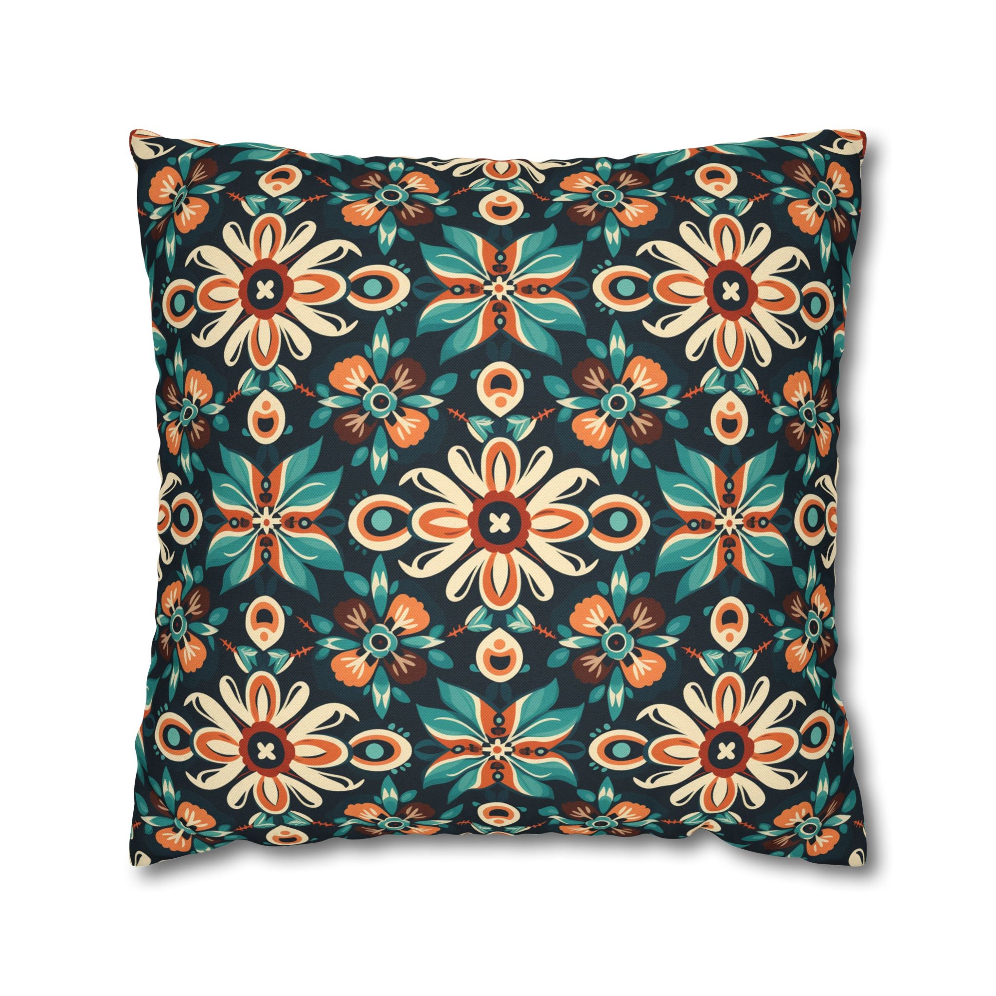 Sol y Alegría (Sun and Joy) Collection- Cactus Succulent Pattern Microfiber Blanket Soft Velveteen Throw for Home & Garden Lovers Boho Floral Medallion Pillowcase — Teal & Rust Decorative Throw Cushion Cover - Creations by Chris and Carlos