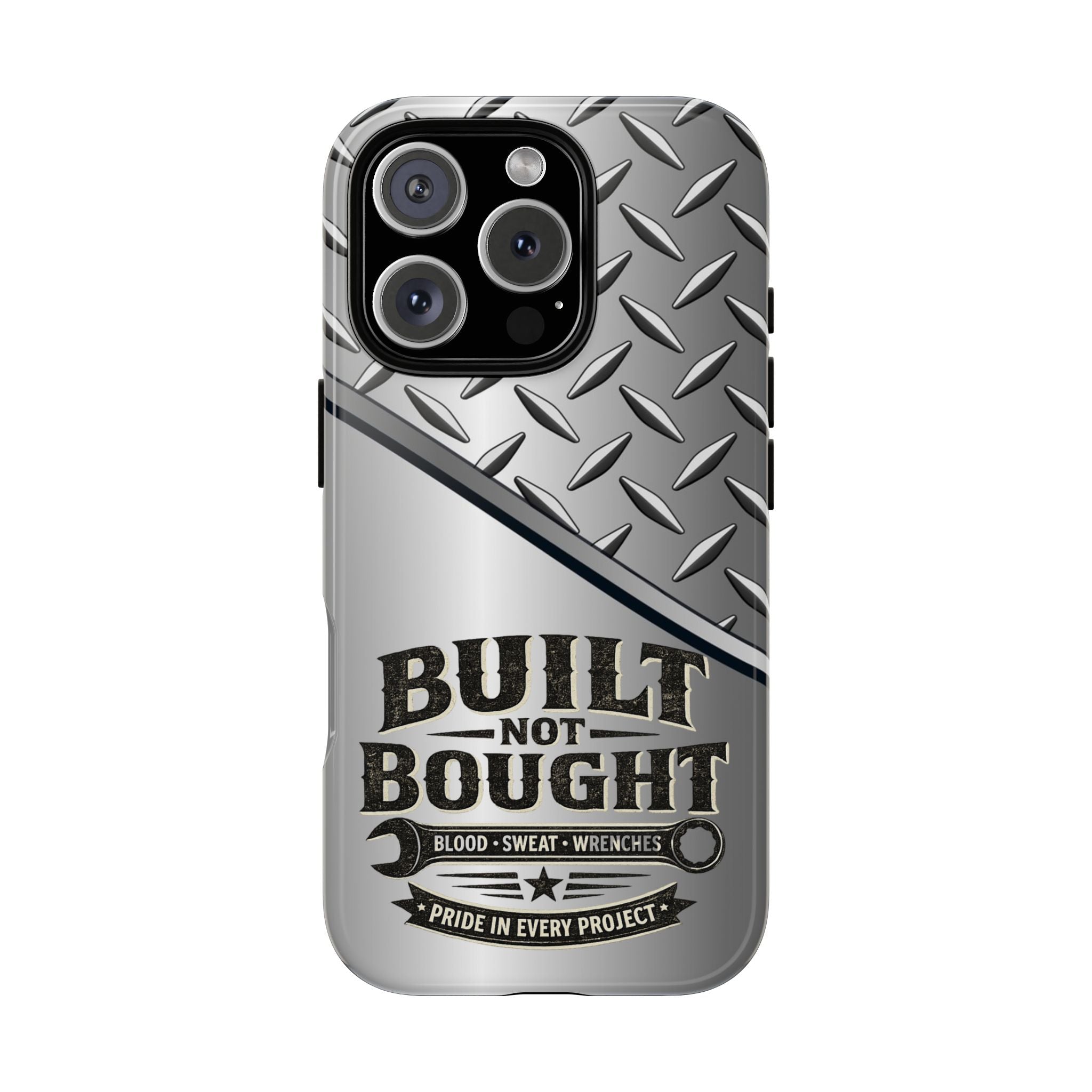 Built Not Bought Metal Diamond-Plate Phone Case — Rugged Tool Lover Gift - Creations by Chris and Carlos