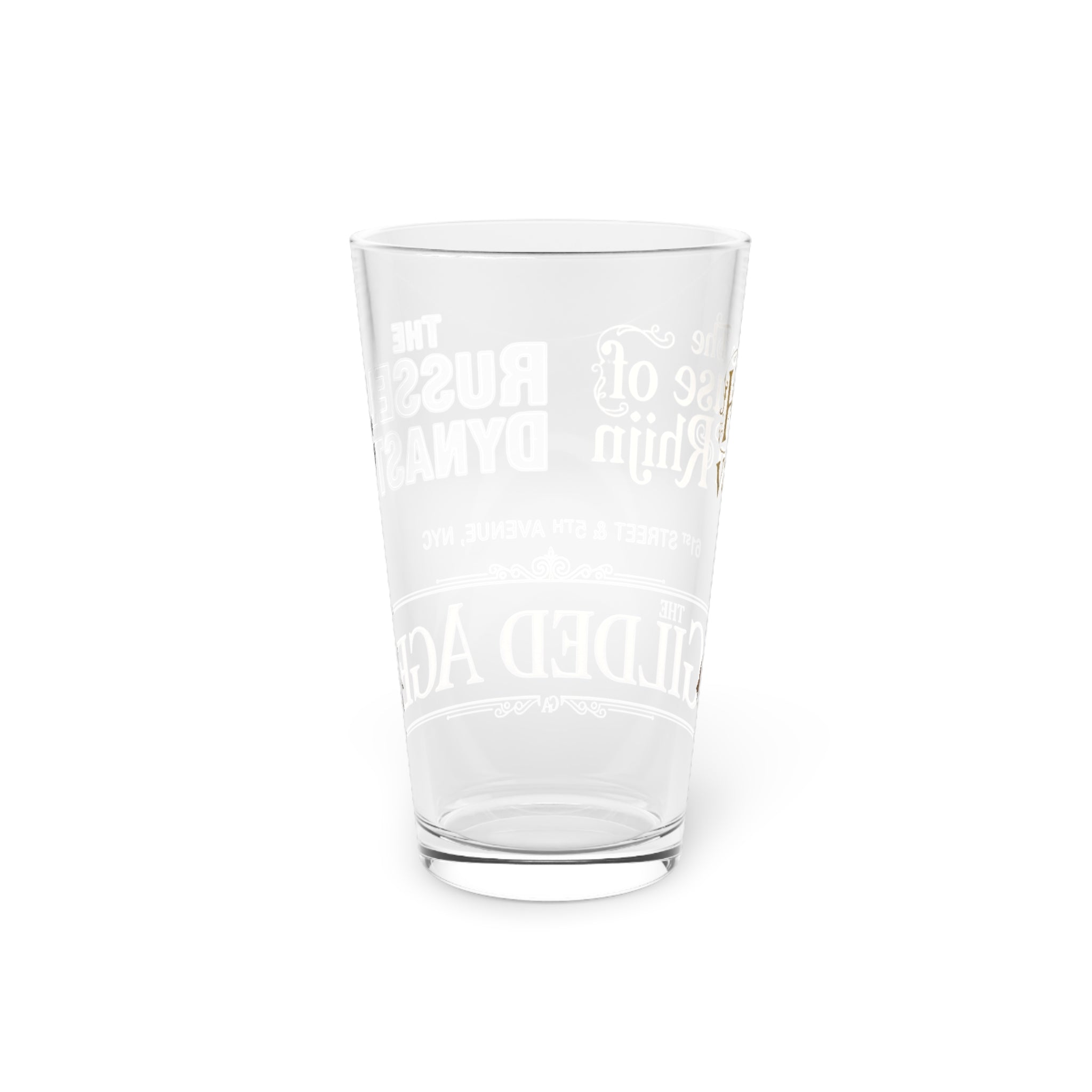 16oz Pint Glass — Vintage 'House of van Rhijn' Gilded Age Typography Beer Glass - Creations by Chris and Carlos
