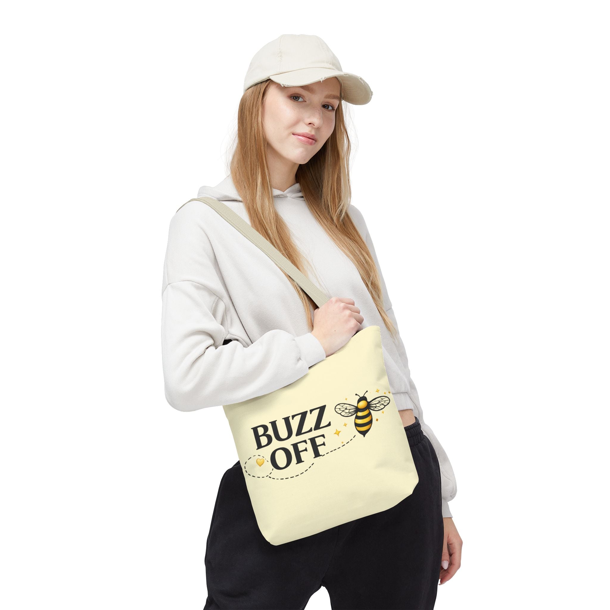 Buzz Off Bee Tote Bag – Cute Bee Graphic Canvas Shopping Tote - Creations by Chris and Carlos