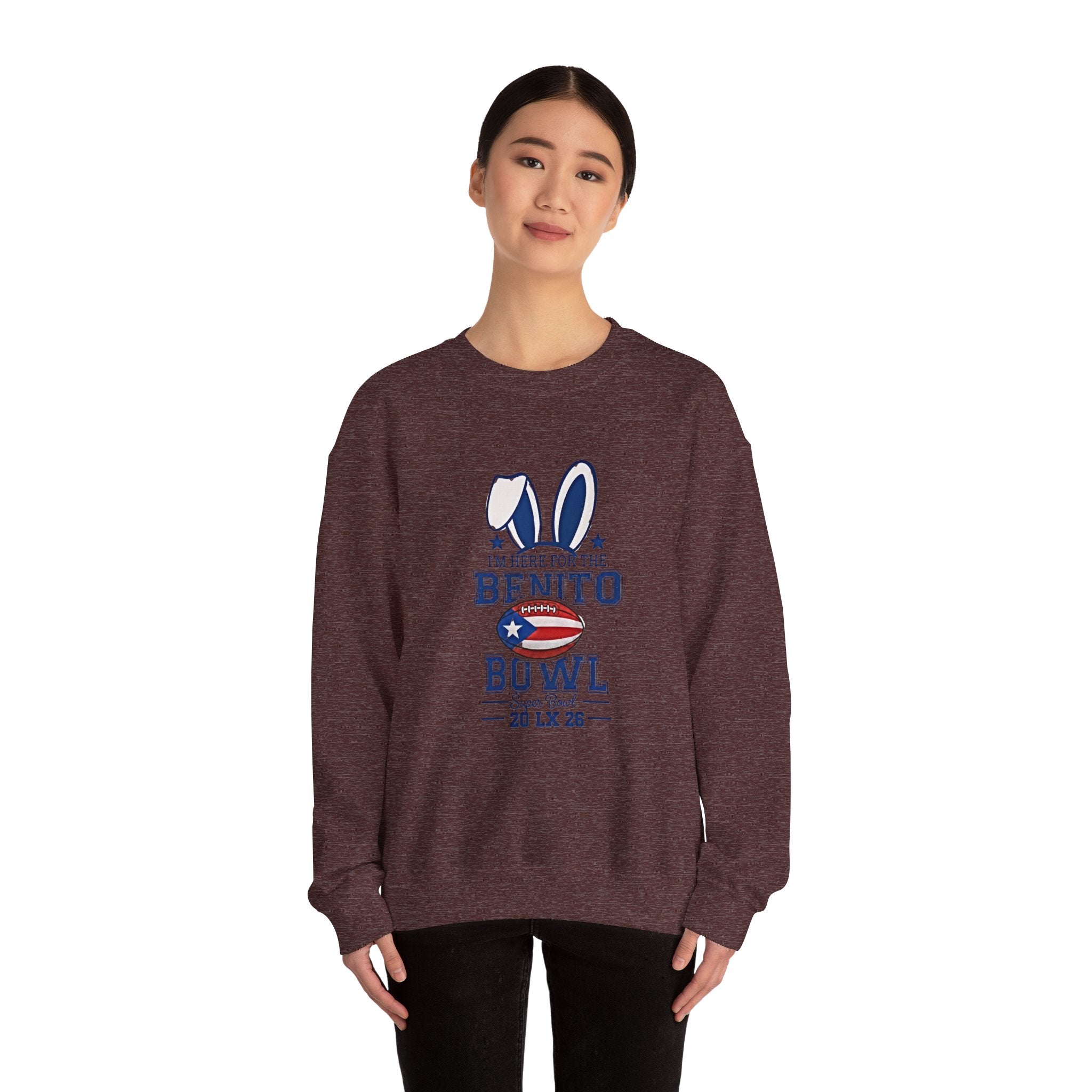 Benito Bowl Crewneck Sweatshirt – Patriotic Football Bunny Design - Creations by Chris and Carlos