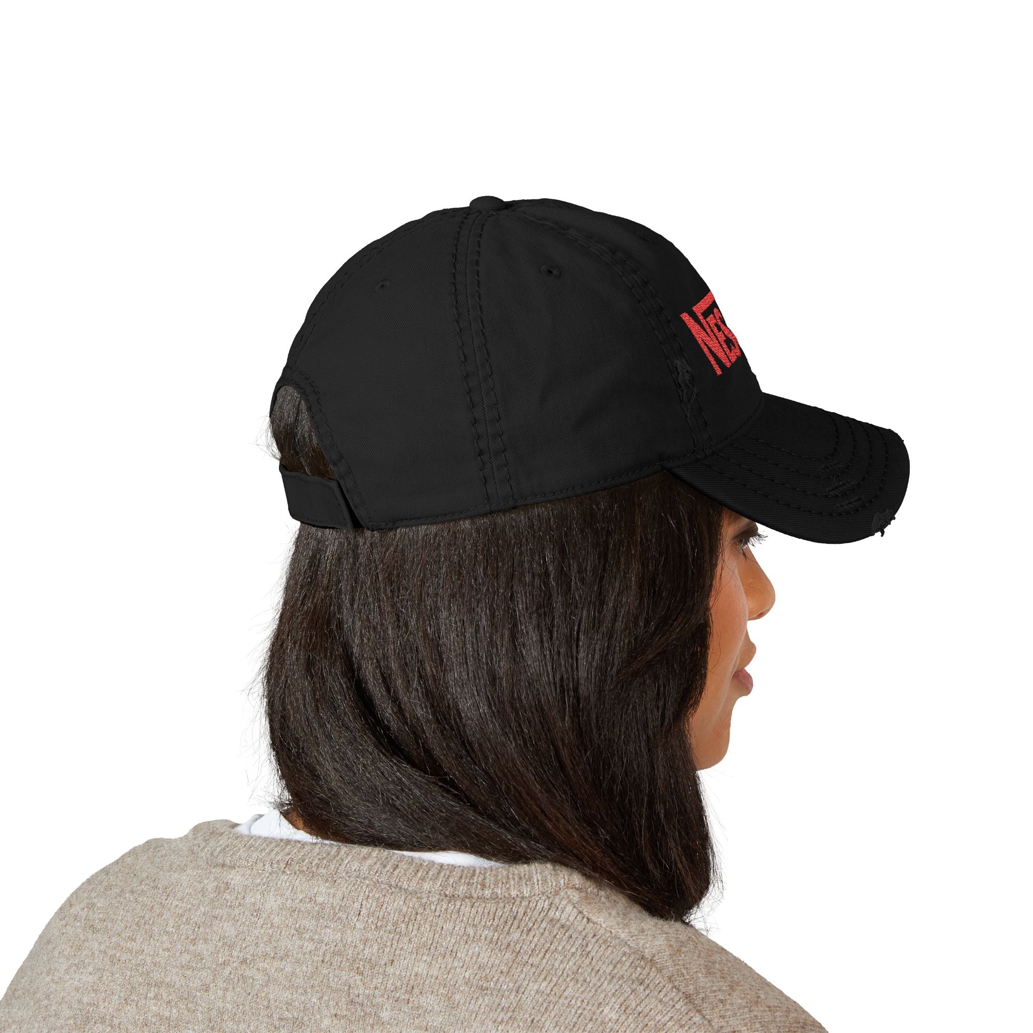 Nescafe Dad Hat — Distressed Embroidered Nescafé Logo - Creations by Chris and Carlos