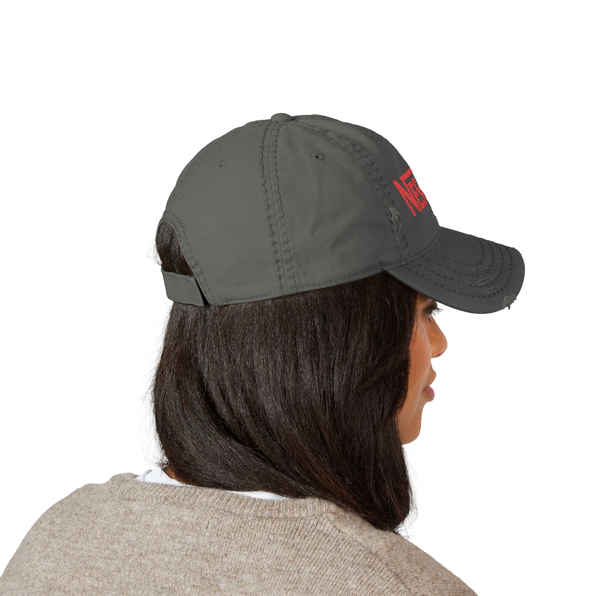 Nescafe Dad Hat — Distressed Embroidered Nescafé Logo - Creations by Chris and Carlos