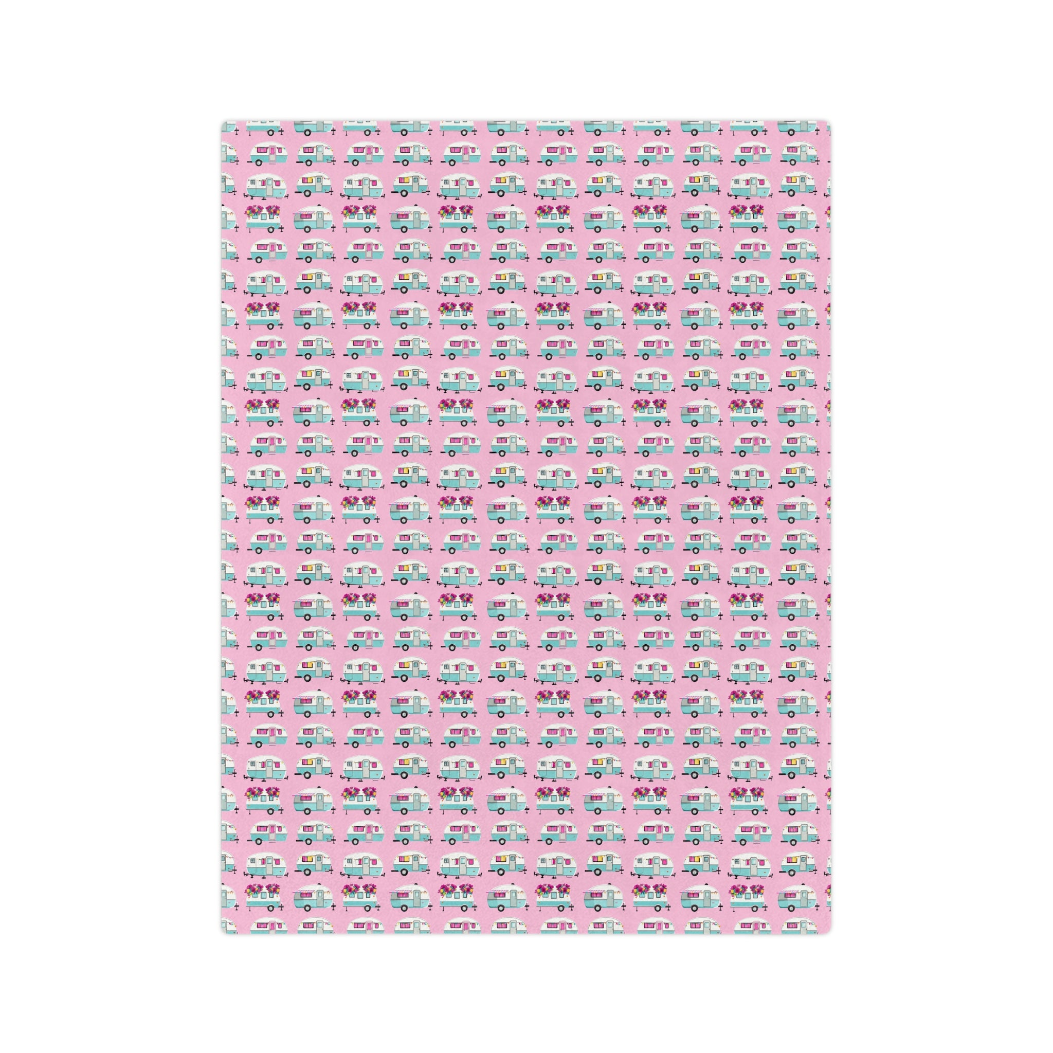 The Sugar Shack- Pink Retro Camper Velveteen Microfiber Blanket Cute Travel Van Pattern Throw - Creations by Chris and Carlos