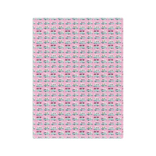The Sugar Shack- Pink Retro Camper Velveteen Microfiber Blanket Cute Travel Van Pattern Throw - Creations by Chris and Carlos