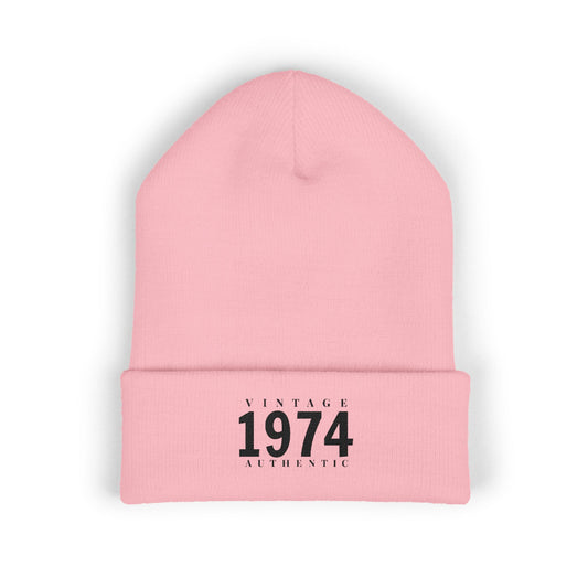 Vintage 1974 Embroidered Cuffed Beanie- Personalize - Creations by Chris and Carlos