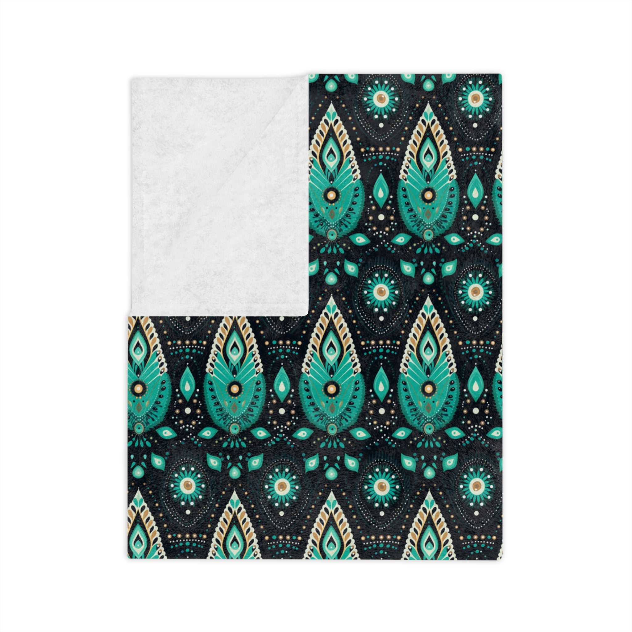 Sol y Alegría (Sun and Joy) Collection-Teal Paisley Velveteen Microfiber Blanket Soft Boho Throw for Bedroom & Travel - Creations by Chris and Carlos