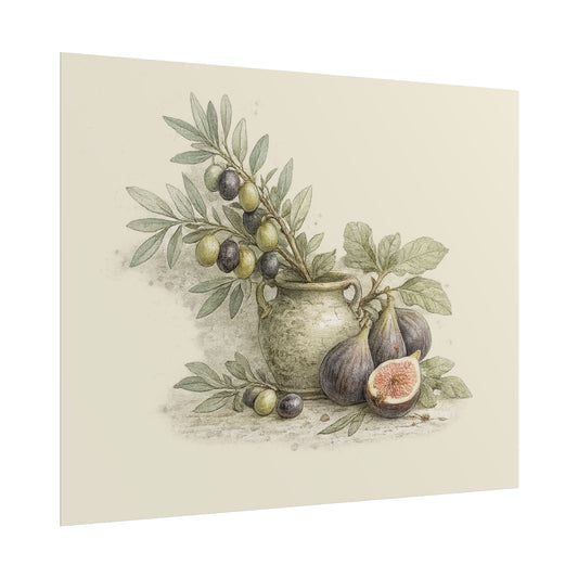 Botanical Fig & Olive Still Life Rolled Poster — Vintage Kitchen Wall Art - Creations by Chris and Carlos