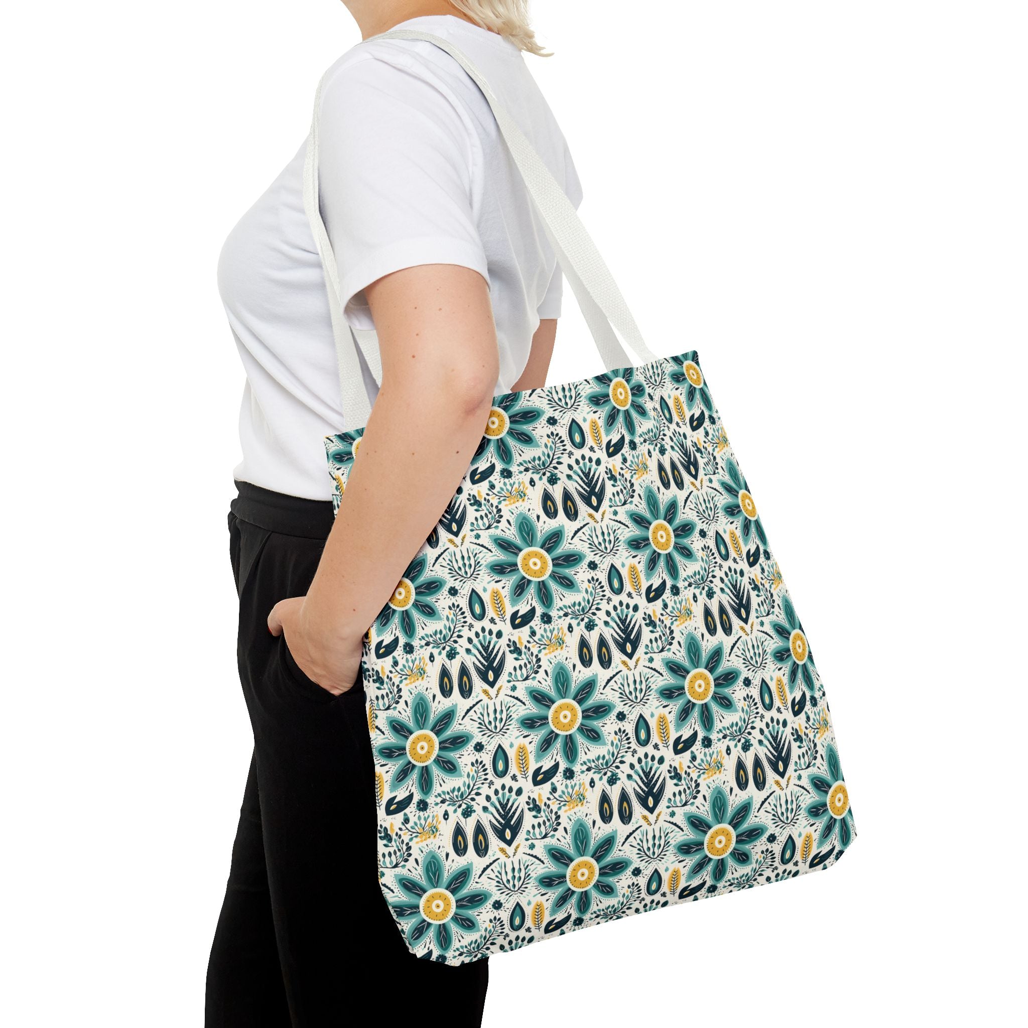 Sol y Alegría (Sun and Joy) Collection- Cactus Succulent Pattern Microfiber Blanket Soft Velveteen Throw for Home & Garden Lovers Floral Folk Art Tote Bag — Teal & Mustard All-Over Print - Creations by Chris and Carlos