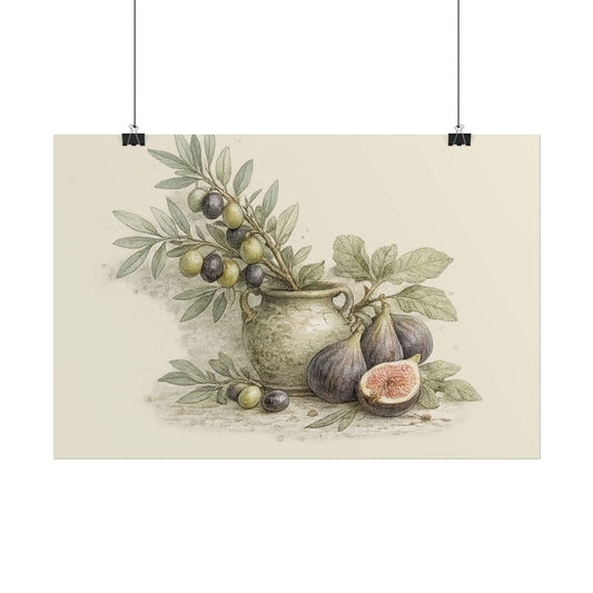 Botanical Fig & Olive Still Life Rolled Poster — Vintage Kitchen Wall Art - Creations by Chris and Carlos