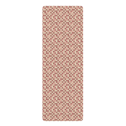 Prism Point Athletic Collection- Non-Slip Rubber Yoga Mat Pink Woven Check Pattern - Creations by Chris and Carlos