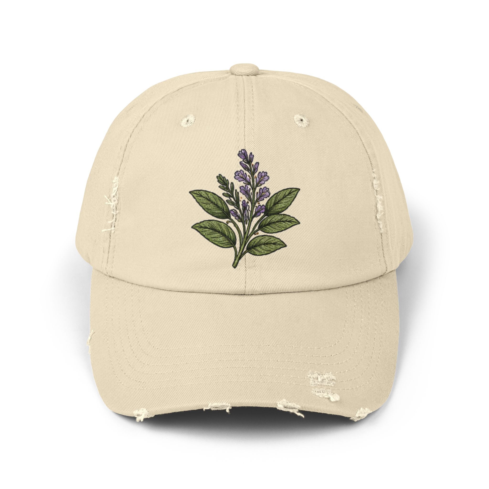 Old Soul Apothecary Distressed Black Baseball Cap with Lavender Sprig Embroidery - Creations by Chris and Carlos