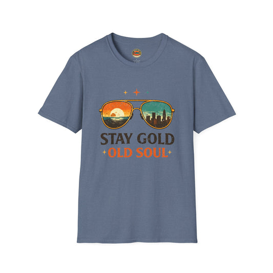Stay Gold Old Soul T-Shirt - Vintage Sunglasses Sunset Graphic - Creations by Chris and Carlos