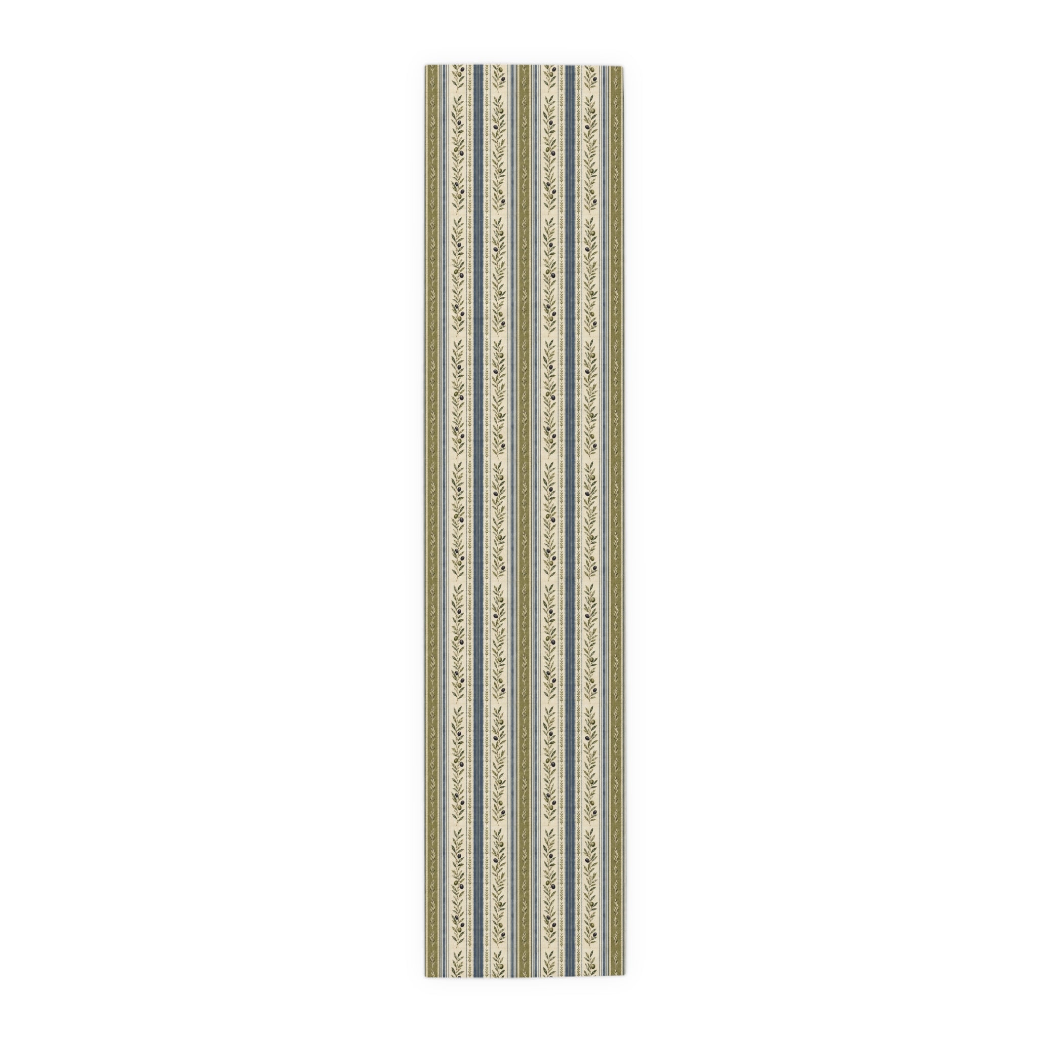 Country Stripe Table Runner — Olive & Blue Floral Border - Creations by Chris and Carlos