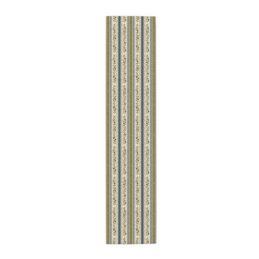 Country Stripe Table Runner — Olive & Blue Floral Border - Creations by Chris and Carlos