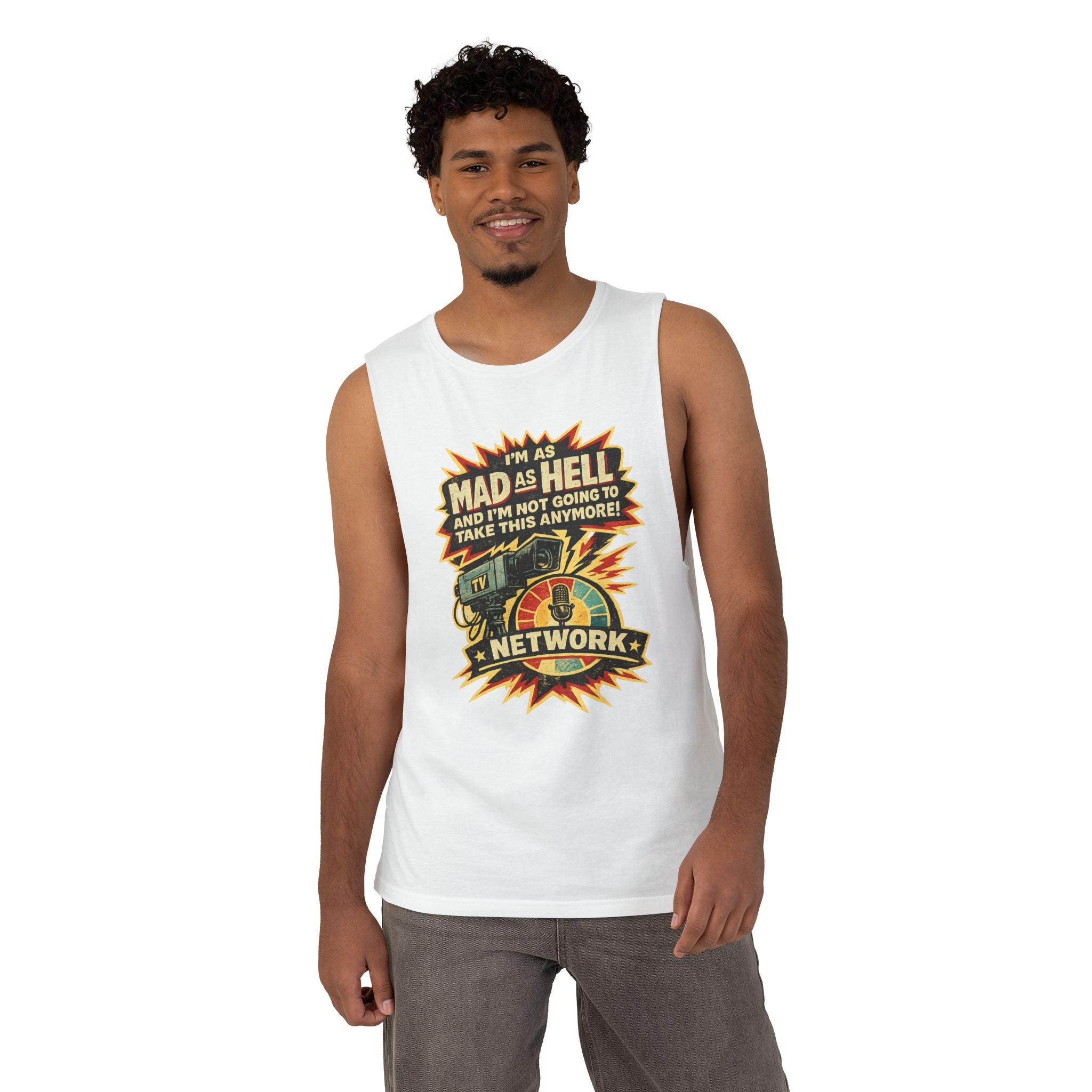 Mad As Hell Network Graphic Tank Top — Retro Protest Tee - Creations by Chris and Carlos