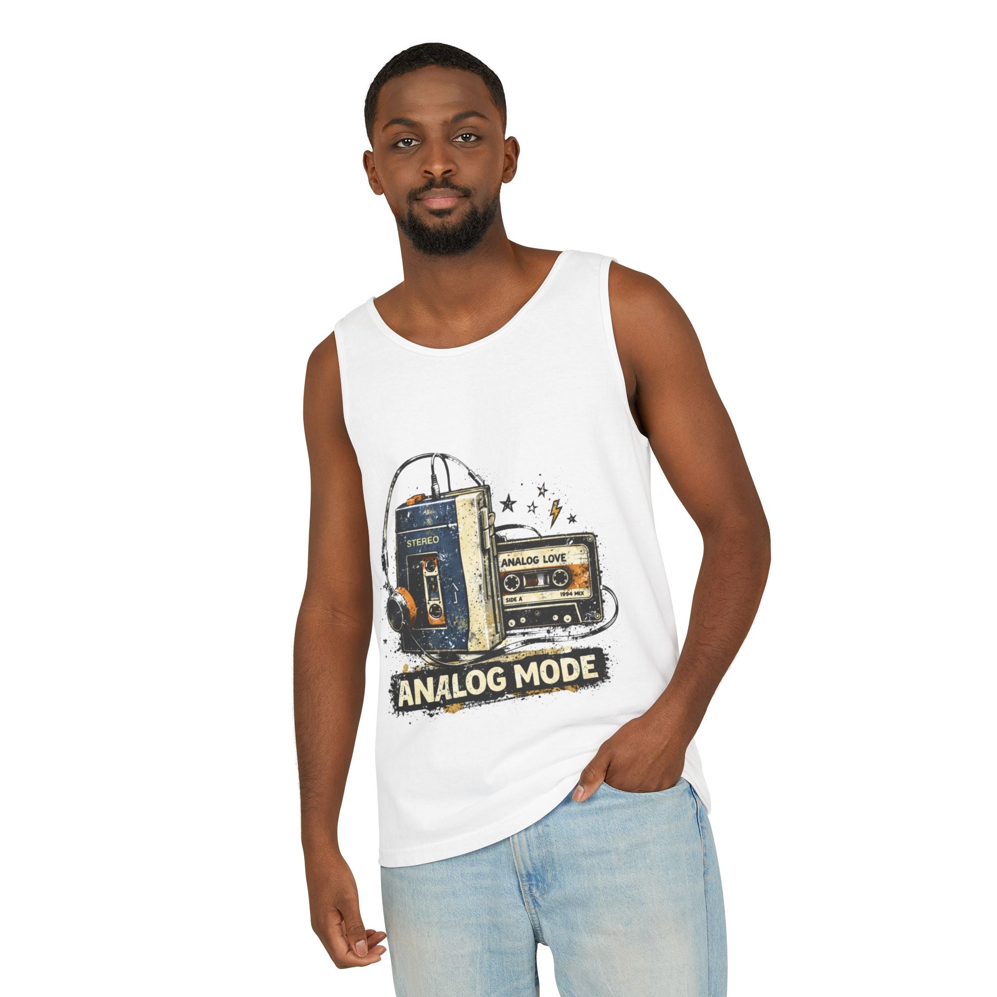 Analog Mode Tank Top — Retro Cassette & Headphones Vintage Music Tee - Creations by Chris and Carlos