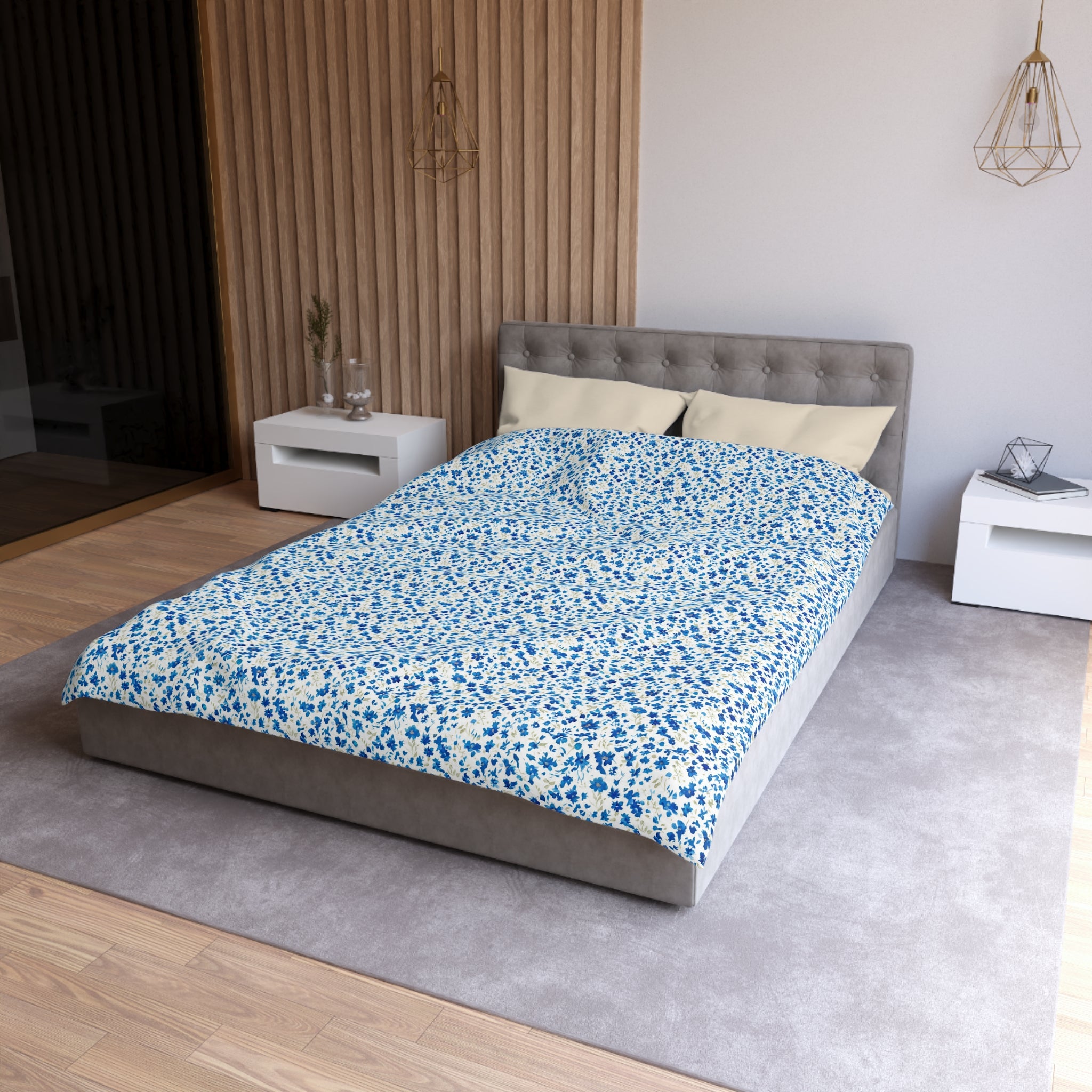 The Artisanal Flora Gallery Blue Ditsy Floral Microfiber Duvet Cover - Creations by Chris and Carlos