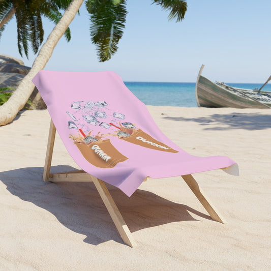 Pink Iced Coffee Beach Towel – 'Dunkin' Cup' Summer Pool Towel - Creations by Chris and Carlos