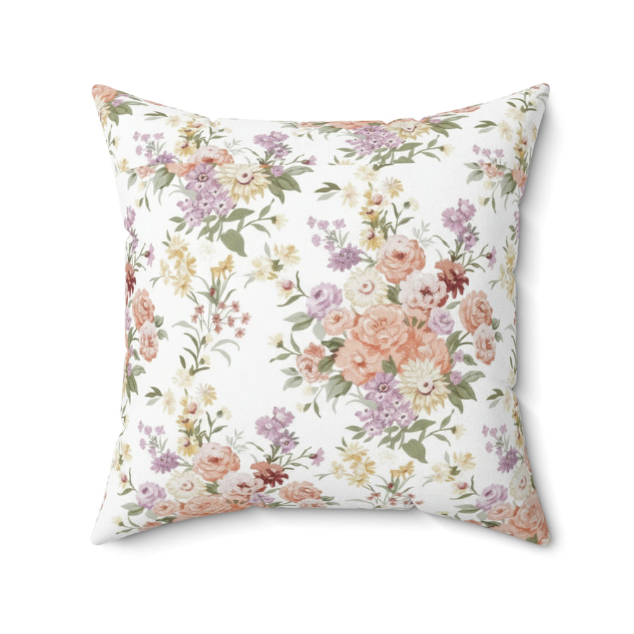English Ivy & Rose Floral Bouquet Throw Pillow — Vintage Roses & Lilac Accent Cushion
