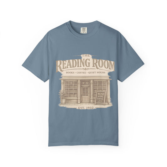 Reading Room T-Shirt – Vintage Bookshop Cafe Graphic Tee ("The Reading Room") - Creations by Chris and Carlos