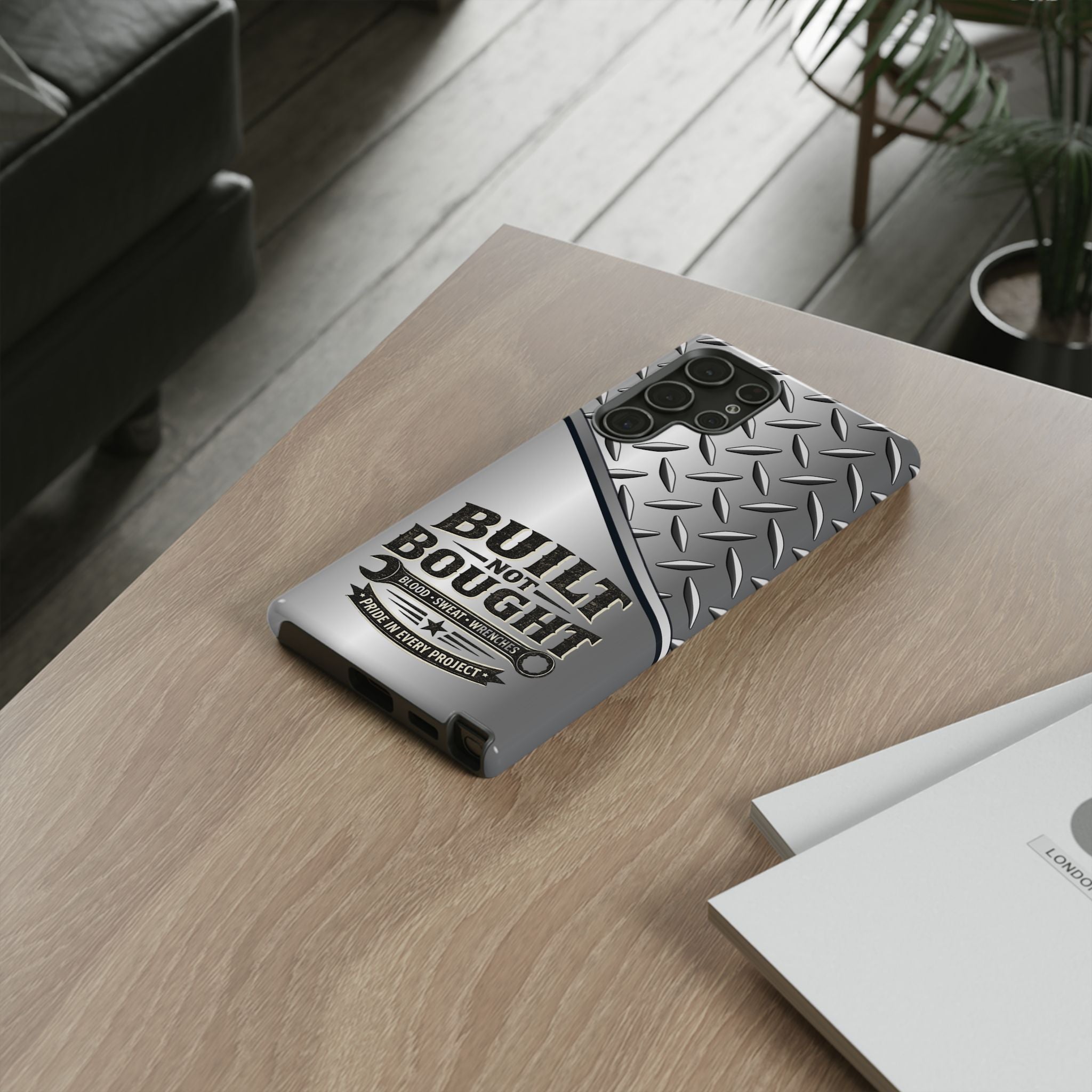 Built Not Bought Metal Diamond-Plate Phone Case — Rugged Tool Lover Gift - Creations by Chris and Carlos
