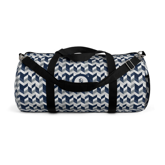 Prism Point Athletic Collection Chevron Navy and White Duffel Bag — Navy Geometric Travel Gym Bag - Creations by Chris and Carlos