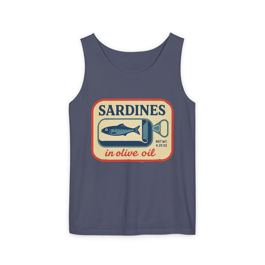 Sardines in Olive Oil Tank Top — Retro Seafood Can Graphic - Creations by Chris and Carlos