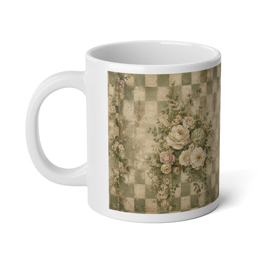 20oz Jumbo Mug — Vintage Floral Checkerboard Design - Creations by Chris and Carlos