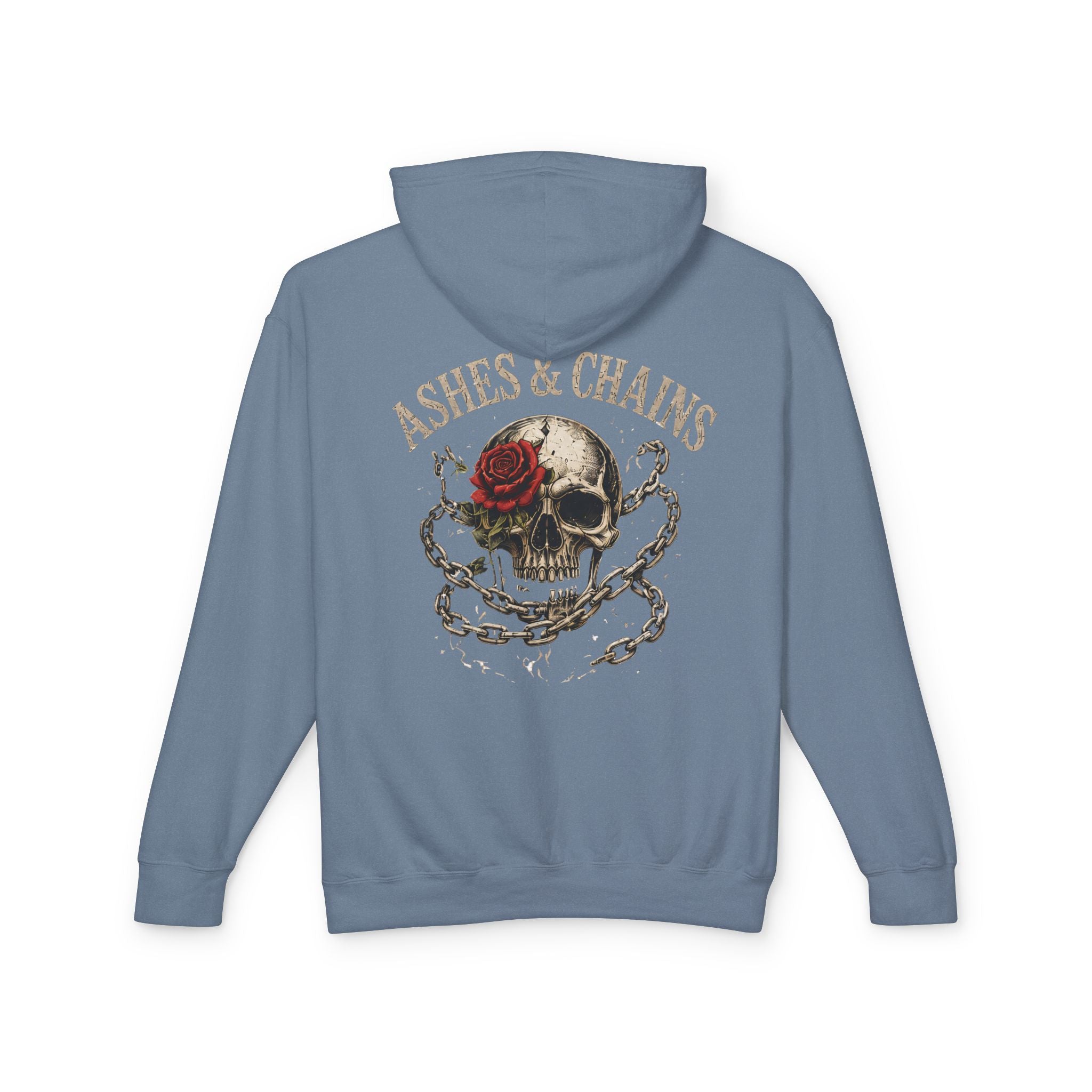 Skull & Rose Hoodie — "Ashes & Chains" Graphic Lightweight Hooded Sweatshirt - Creations by Chris and Carlos