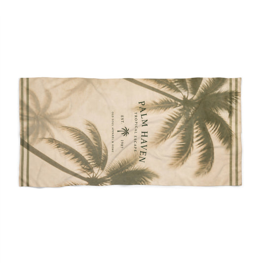 Palm Haven Vintage Palm Beach Towel — Retro Tropical Resort Vibe - Creations by Chris and Carlos