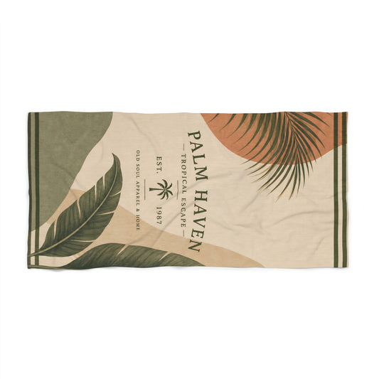 Palm Haven Beach Towel — Tropical Palm Leaves Resort Design - Creations by Chris and Carlos