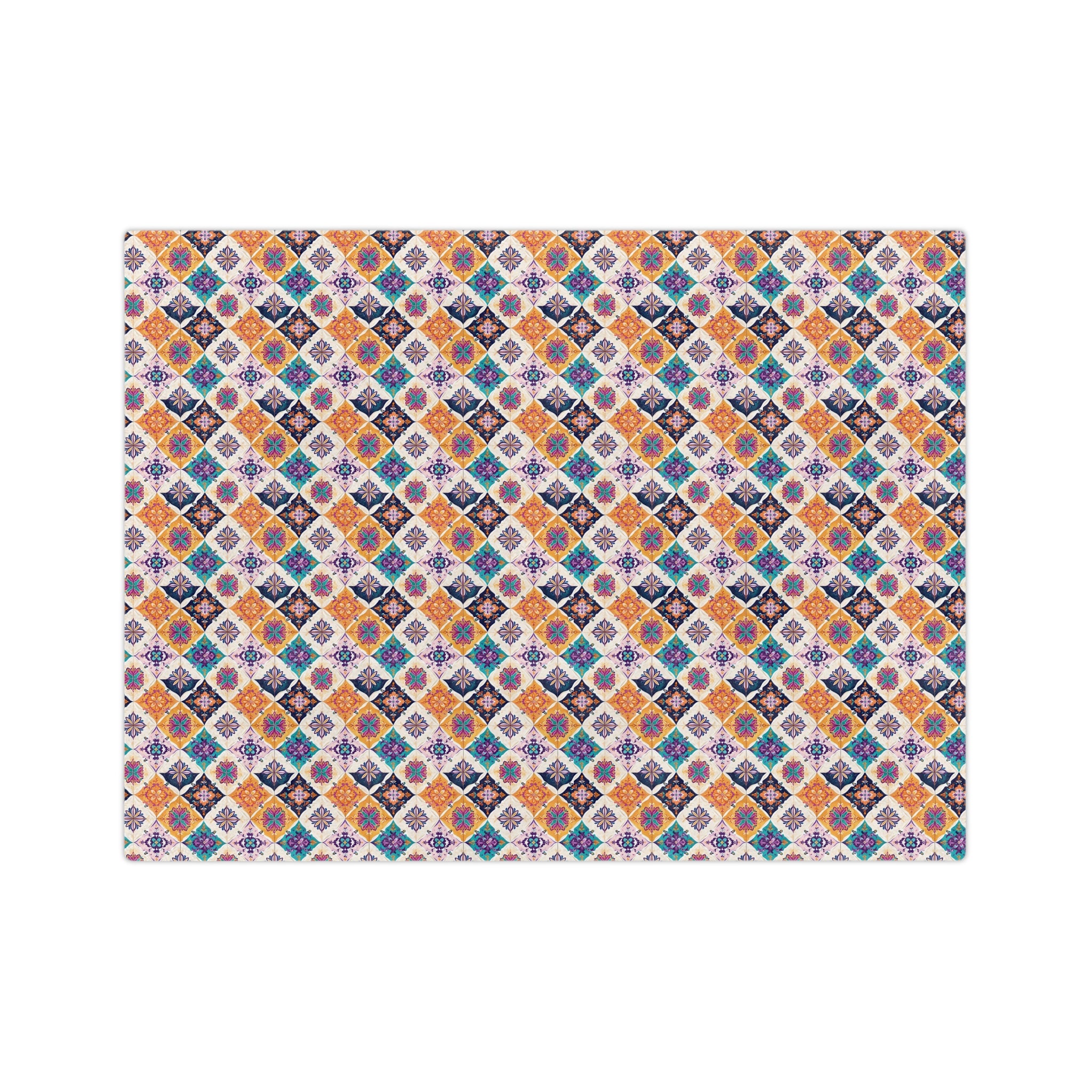 Velveteen Microfiber Blanket — Colorful Moroccan Tile Pattern Cozy Throw - Creations by Chris and Carlos