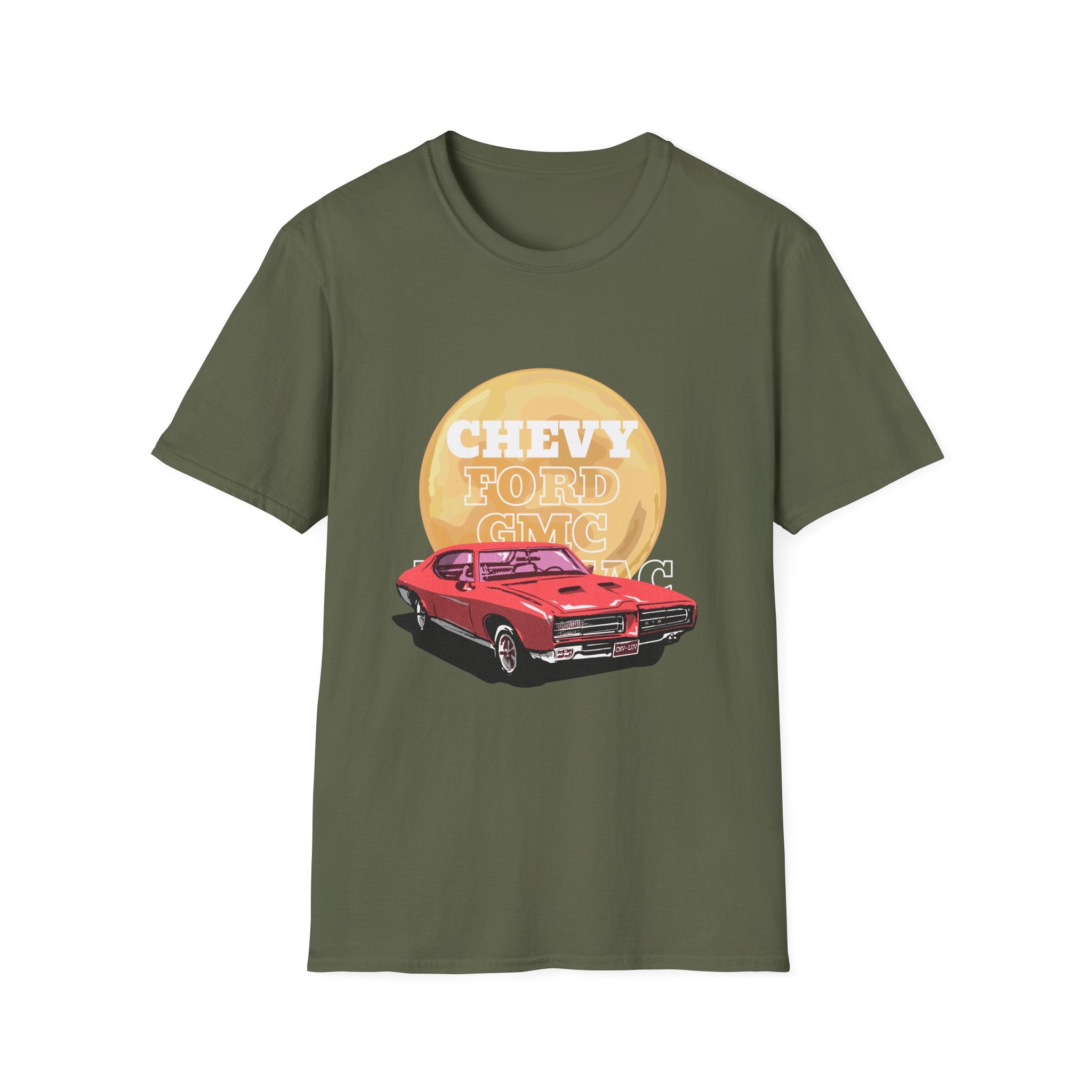 Vintage Muscle Car T-Shirt — "Chevy Ford Come Racing" Retro Red Classic Car Tee - Creations by Chris and Carlos