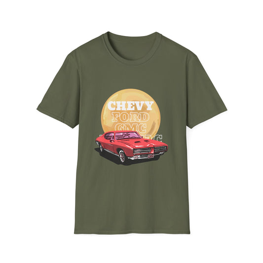 Vintage Muscle Car T-Shirt — "Chevy Ford Come Racing" Retro Red Classic Car Tee - Creations by Chris and Carlos