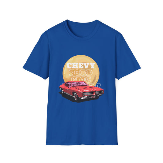 Vintage Muscle Car T-Shirt — "Chevy Ford Come Racing" Retro Red Classic Car Tee - Creations by Chris and Carlos