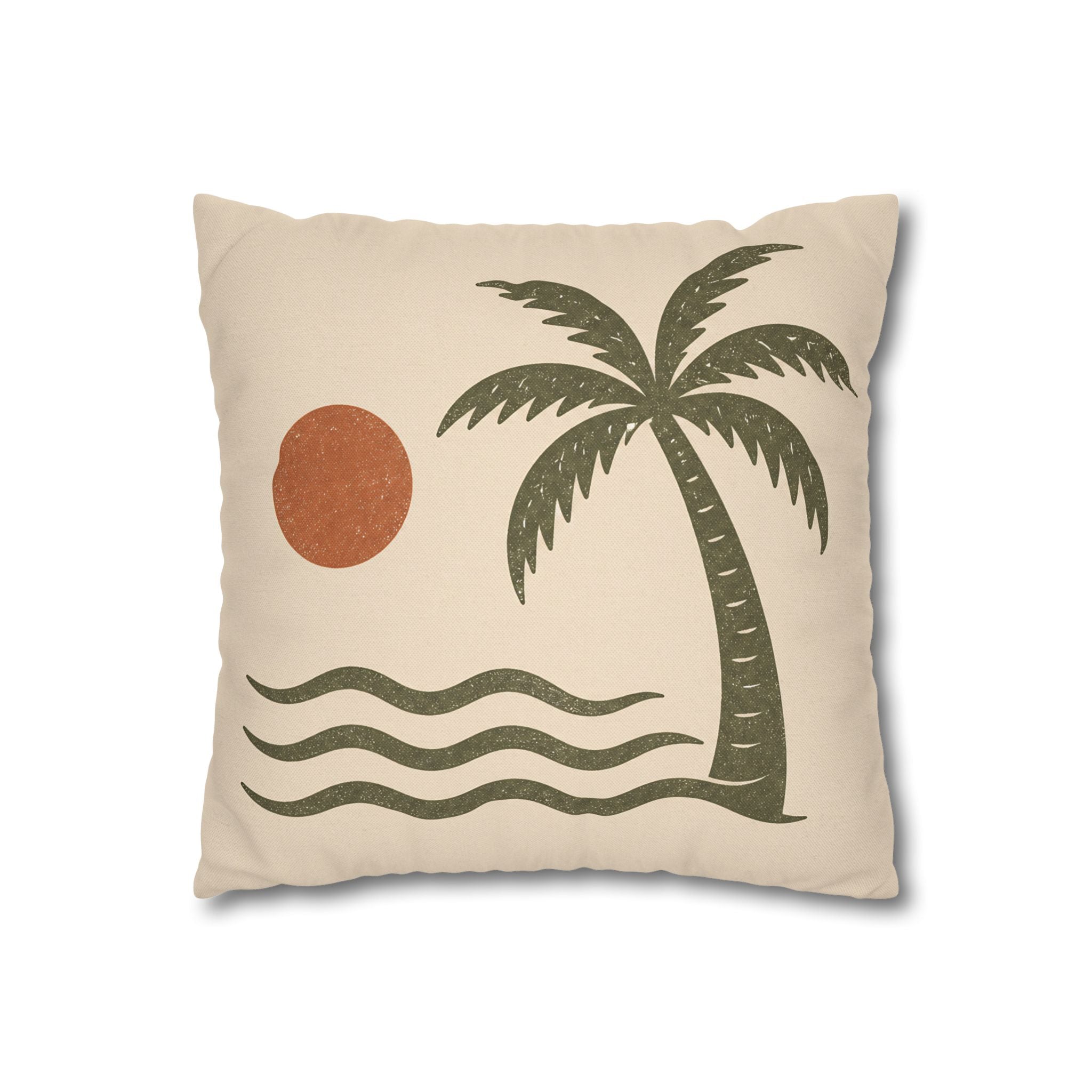 Retro Palm Tree Beach Pillowcase — Tropical Sunset Decorative Throw - Creations by Chris and Carlos