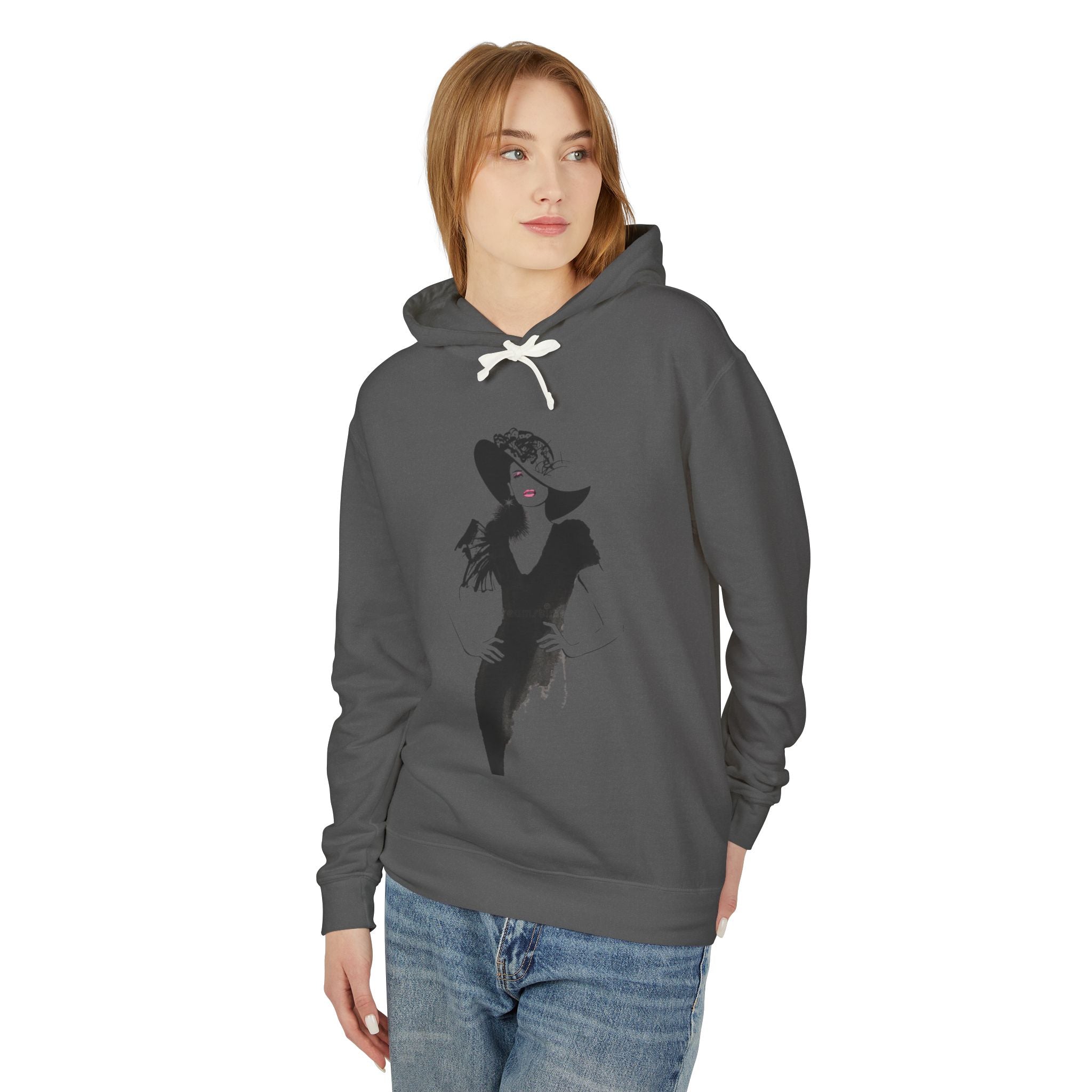 Retro Femme Fashion Hoodie — Vintage Black & White Glamour Illustration - Creations by Chris and Carlos