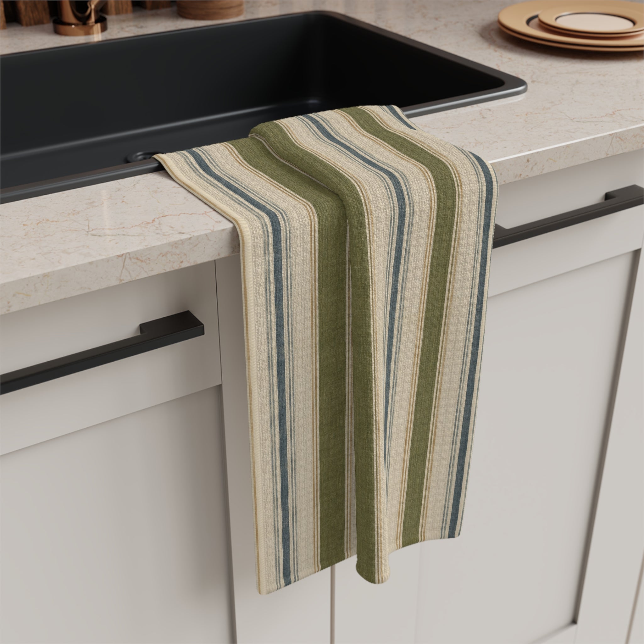 Green Stripe Microfiber Tea Towel — Farmhouse Kitchen Dish Cloth - Creations by Chris and Carlos