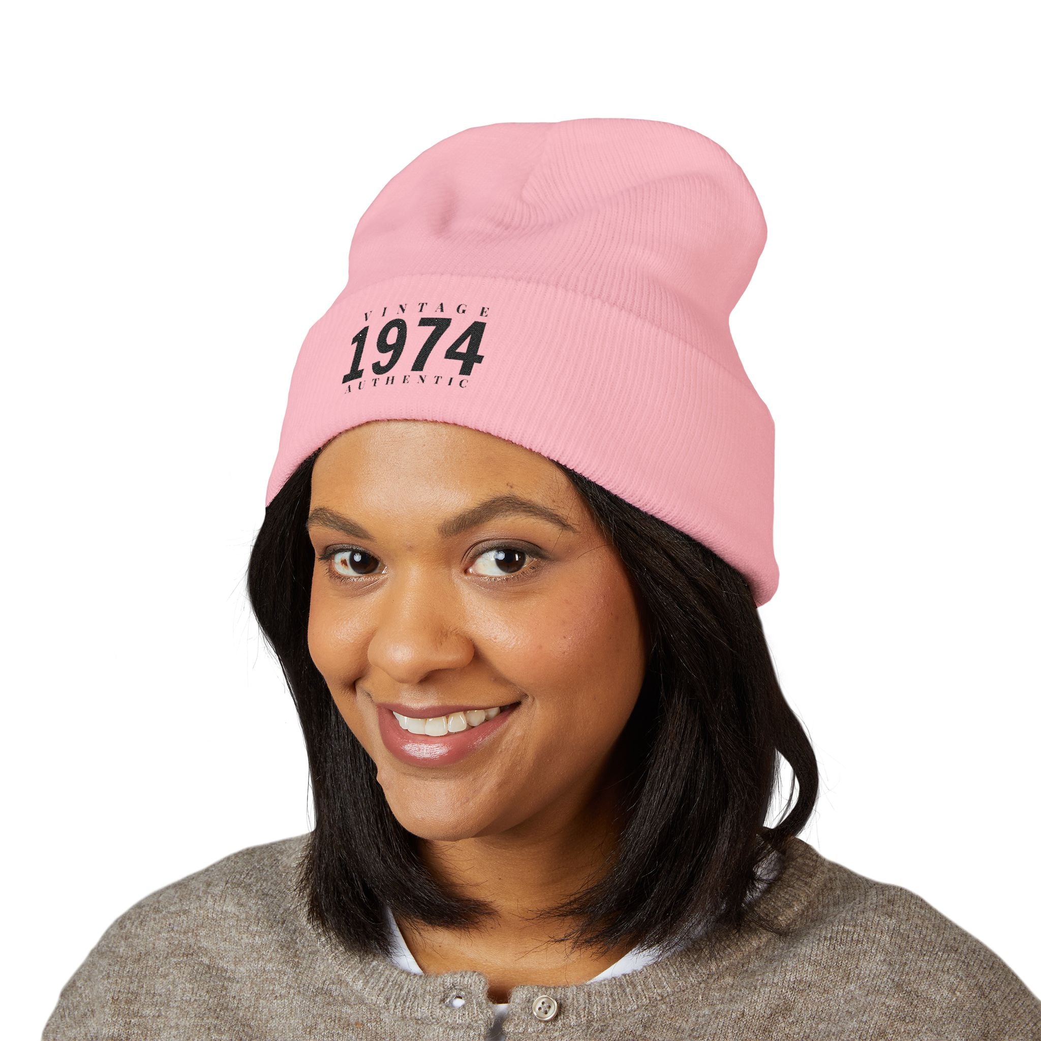 Vintage 1974 Embroidered Cuffed Beanie- Personalize - Creations by Chris and Carlos