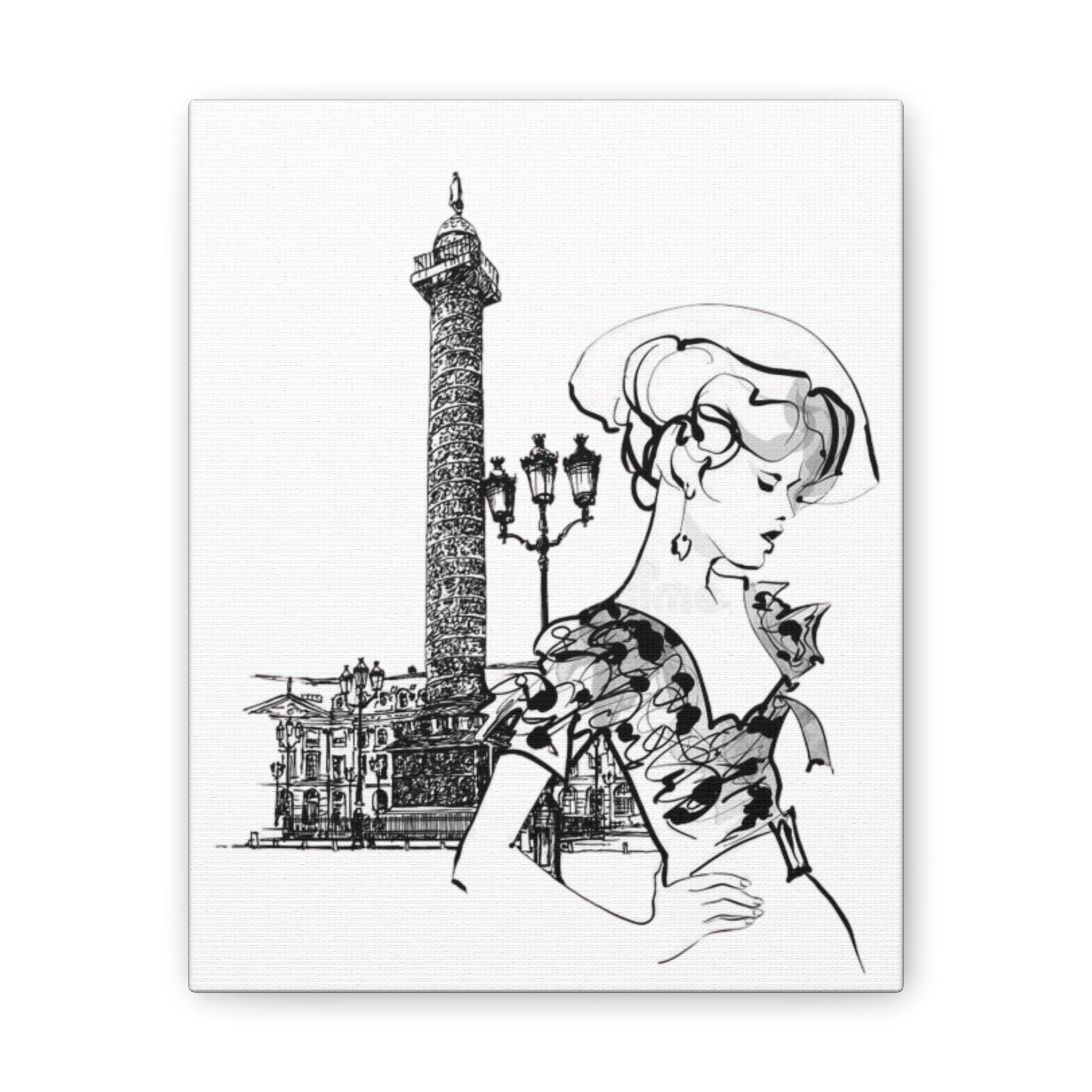 Parisian Fashion Sketch Canvas Stretched Art Print - Creations by Chris and Carlos