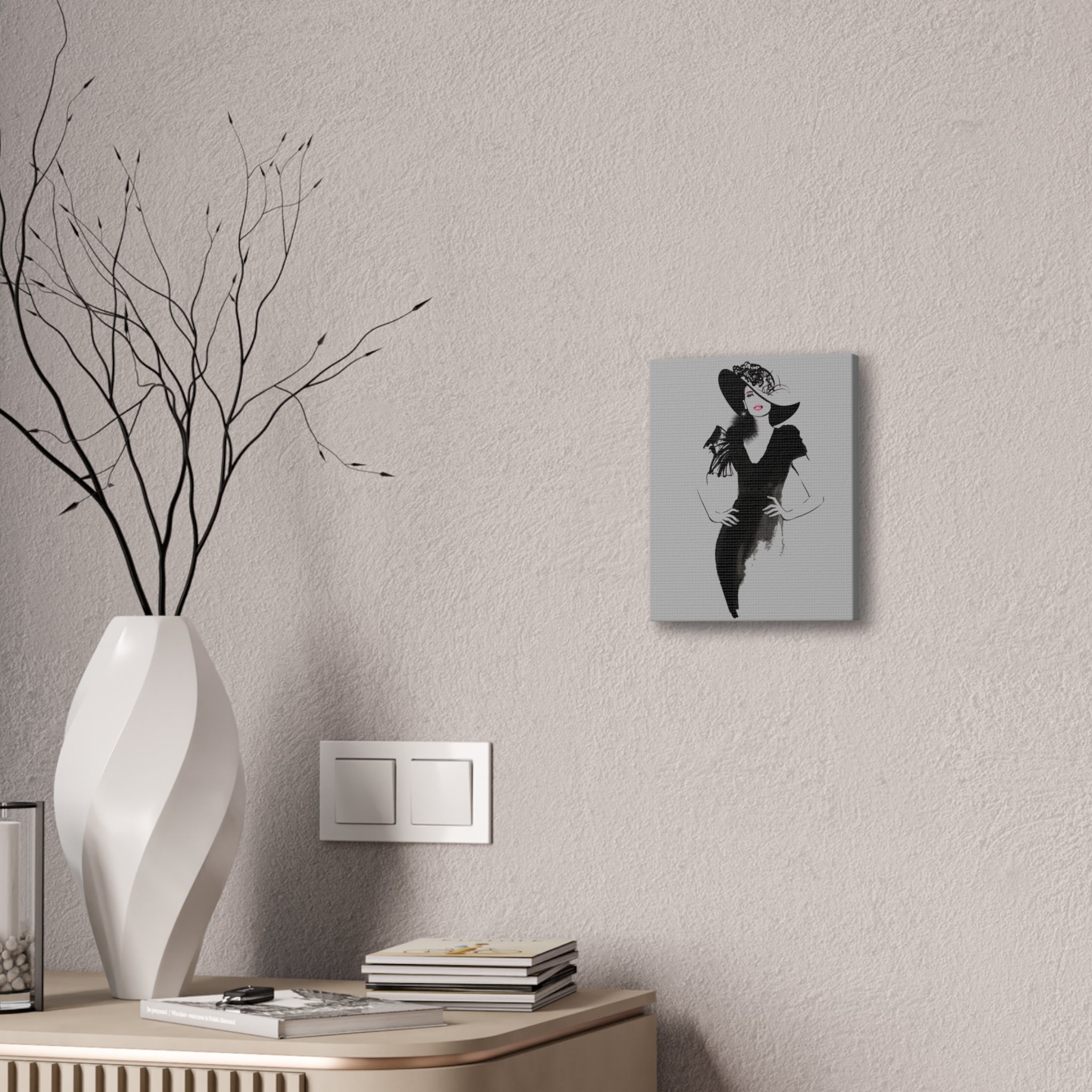 Fashion Illustration Canvas Wall Art — Elegant Lady in Black Hat - Creations by Chris and Carlos