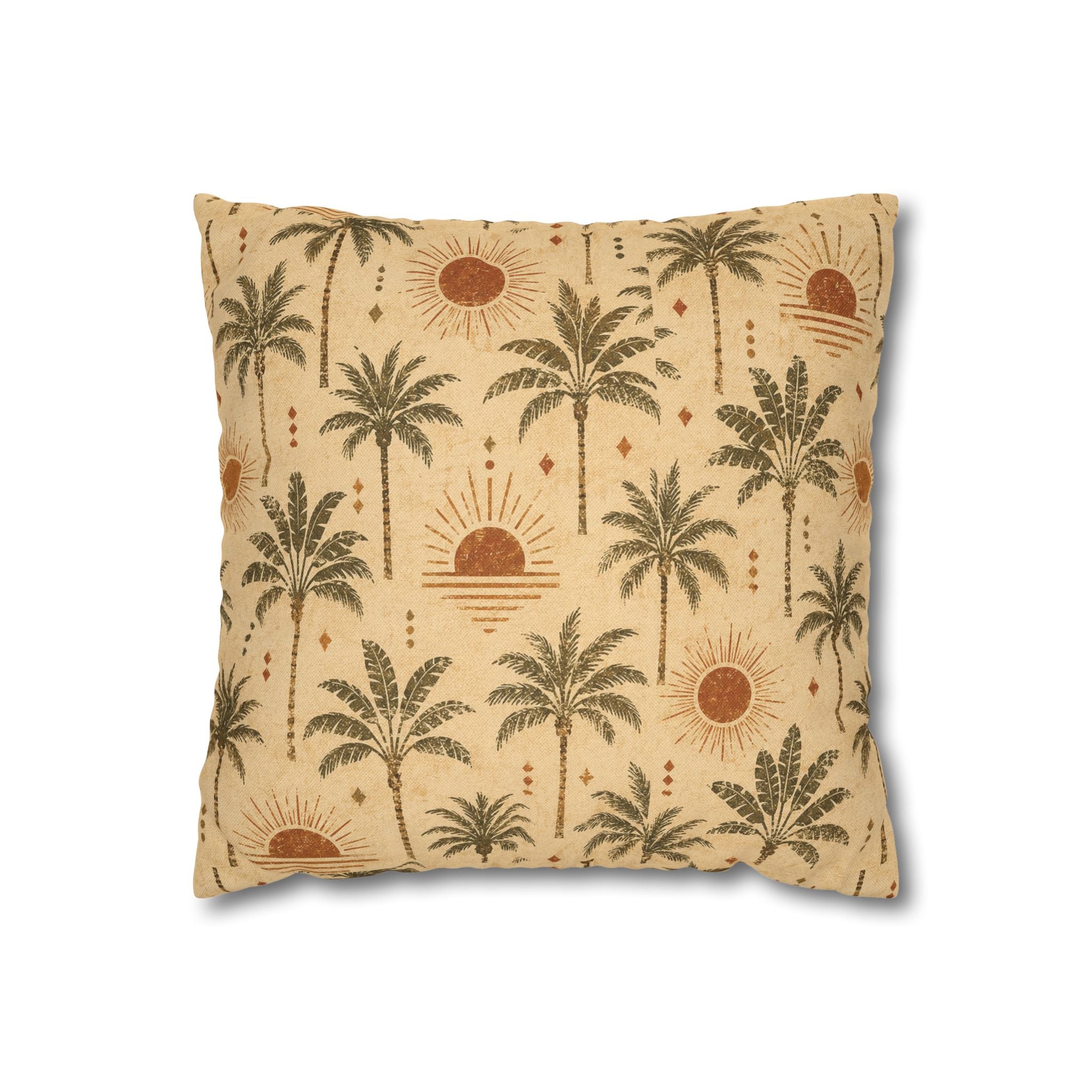 Tropical Palm Sunset Pillowcase — Boho Beach Decorative Throw Pillow Cover - Creations by Chris and Carlos