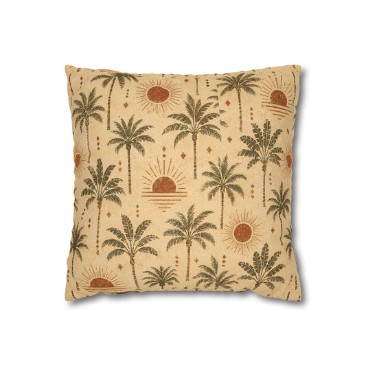 Tropical Palm Sunset Pillowcase — Boho Beach Decorative Throw Pillow Cover - Creations by Chris and Carlos