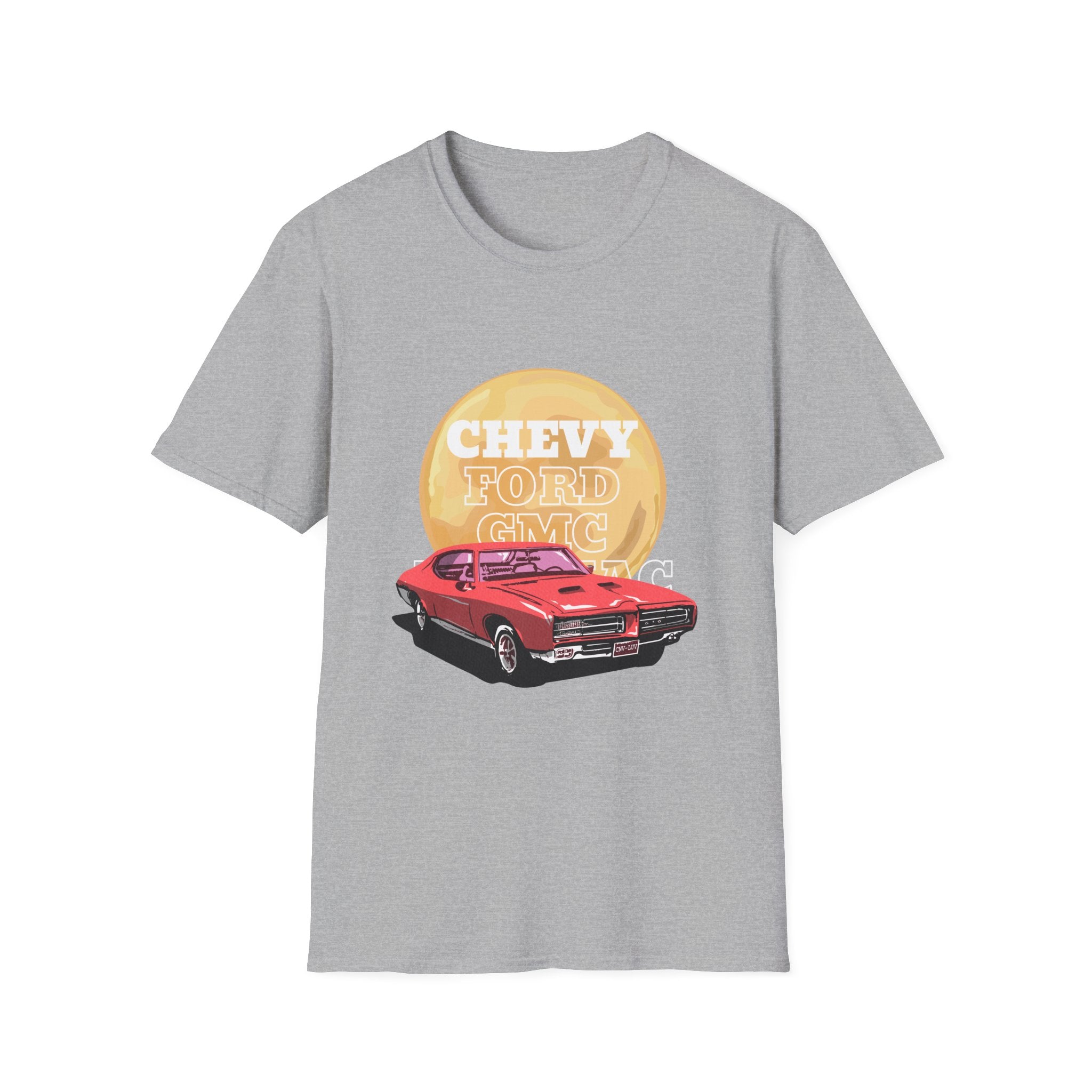 Vintage Muscle Car T-Shirt — "Chevy Ford Come Racing" Retro Red Classic Car Tee - Creations by Chris and Carlos