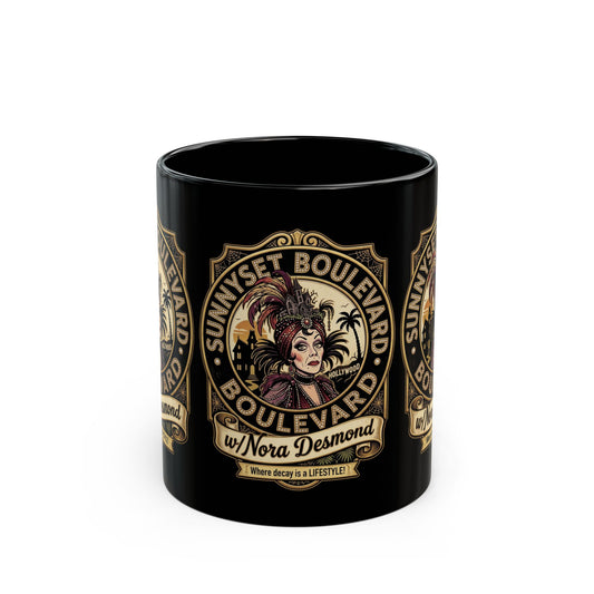 Black Mug — "Sunyset Boulevard w/ Nora Desmond" Vintage Glam Coffee Mug (11oz/15oz) - Creations by Chris and Carlos